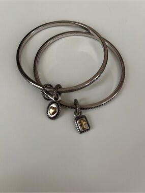 Brighton Jewelry Sterling Silver Two-Stack Bracelet Set with Gold Accent Charms